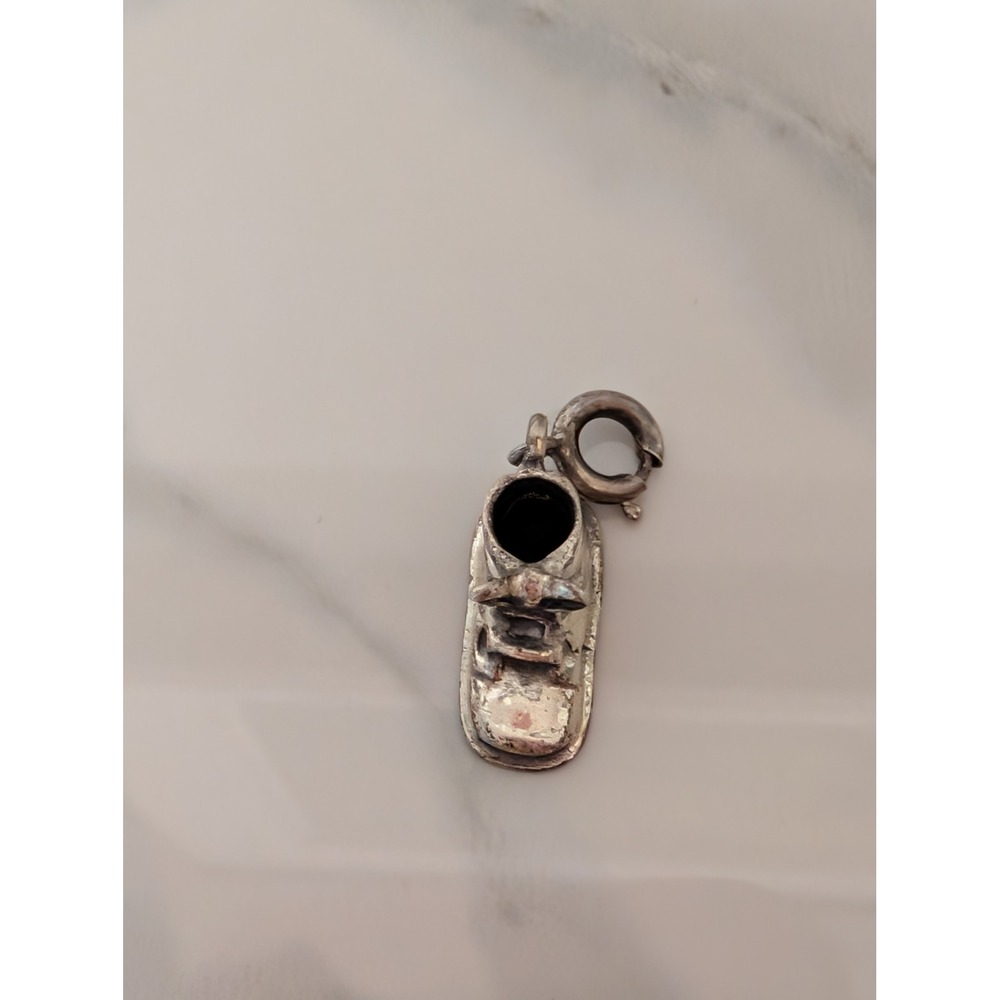 Vintage Sterling Silver Baby Shoe Charm Engraved Bootie Pendant from 60s